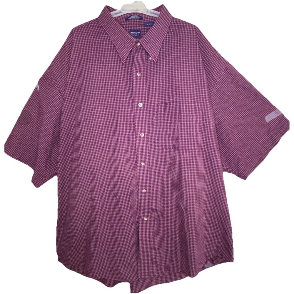 Arrow Short Sleeve Shirt Size XXL Button Up Wrinkle Free Red Check